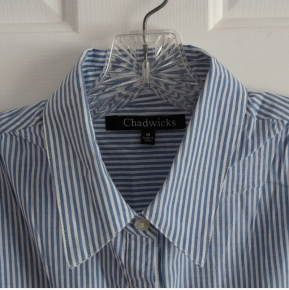 Blue striped sleeveless button-up casual Collared Shirt swim coverup 100%Cotton - Picture 2 of 8